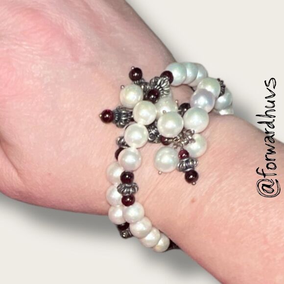 Freshwater Pearl & Garnet Bracelet – Sterling Wire – Appraised $1,795 (Insurance - Picture 2 of 14